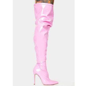 Dolls Kill Baby Draw The Line Pink Vinyl Boots